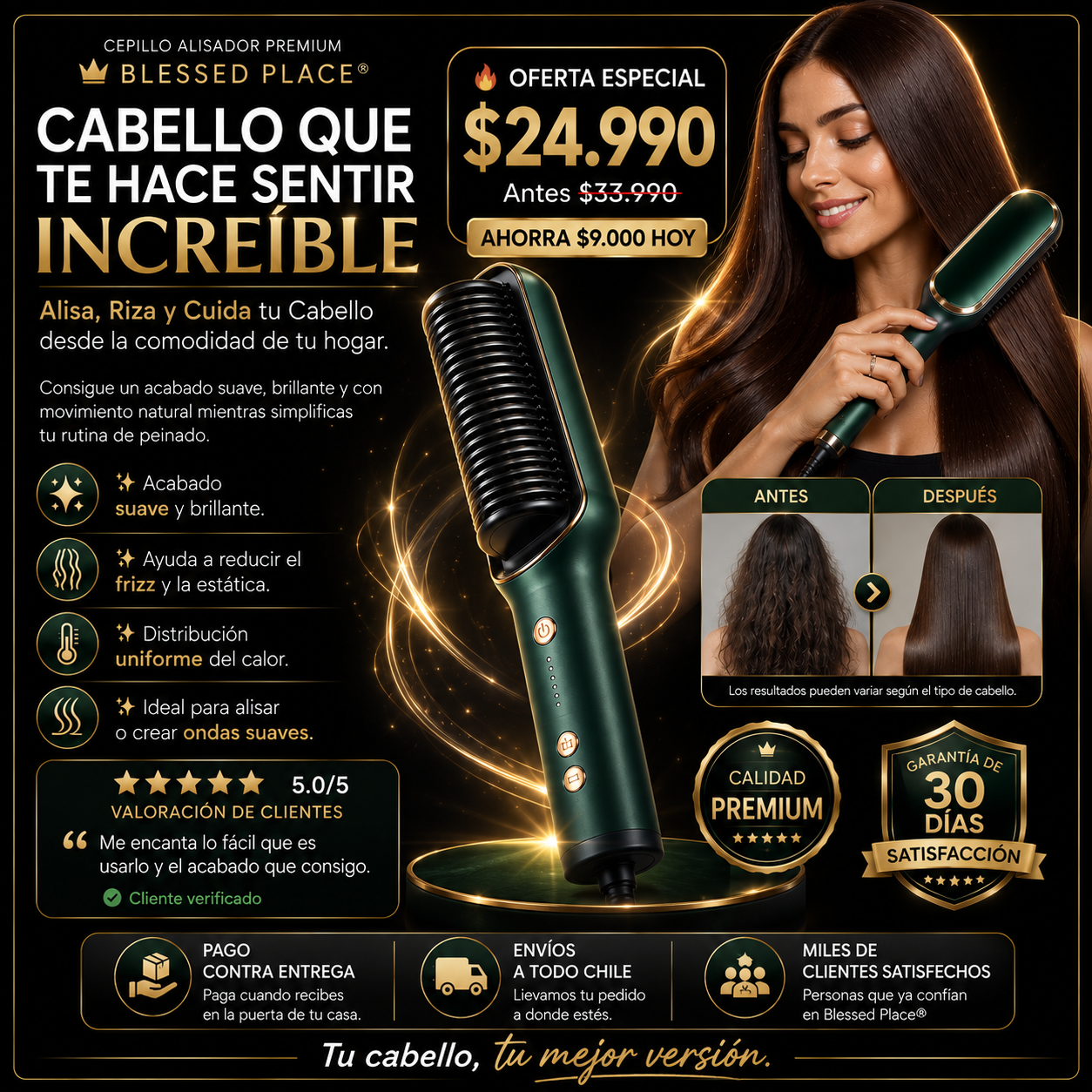 Cepillo Alisador Premium Blessed Place® — Alisa, Riza y Cuida tu Cabello