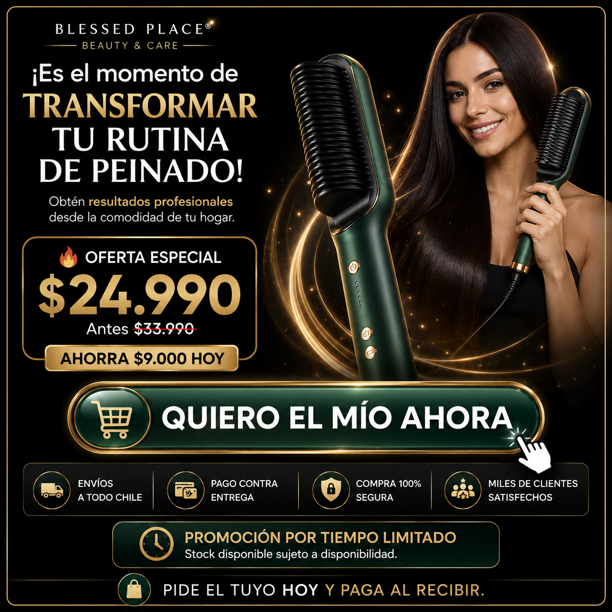 Cepillo Alisador Premium Blessed Place® — Alisa, Riza y Cuida tu Cabello